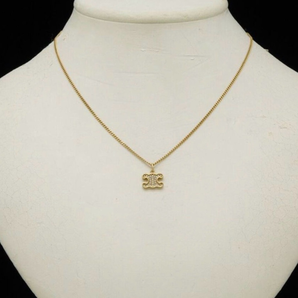 Celine Rhinestones necklace gold finish